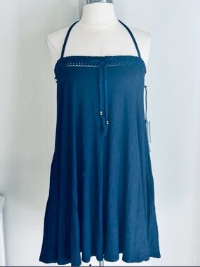 Robin Piccone Calista Sleeveless Halter Mini Crochet Trim, Indigo Blue, M, NWT